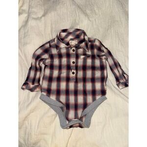 Me & Henry one piece plaid button up long sleeve shirt boys 9-12 months